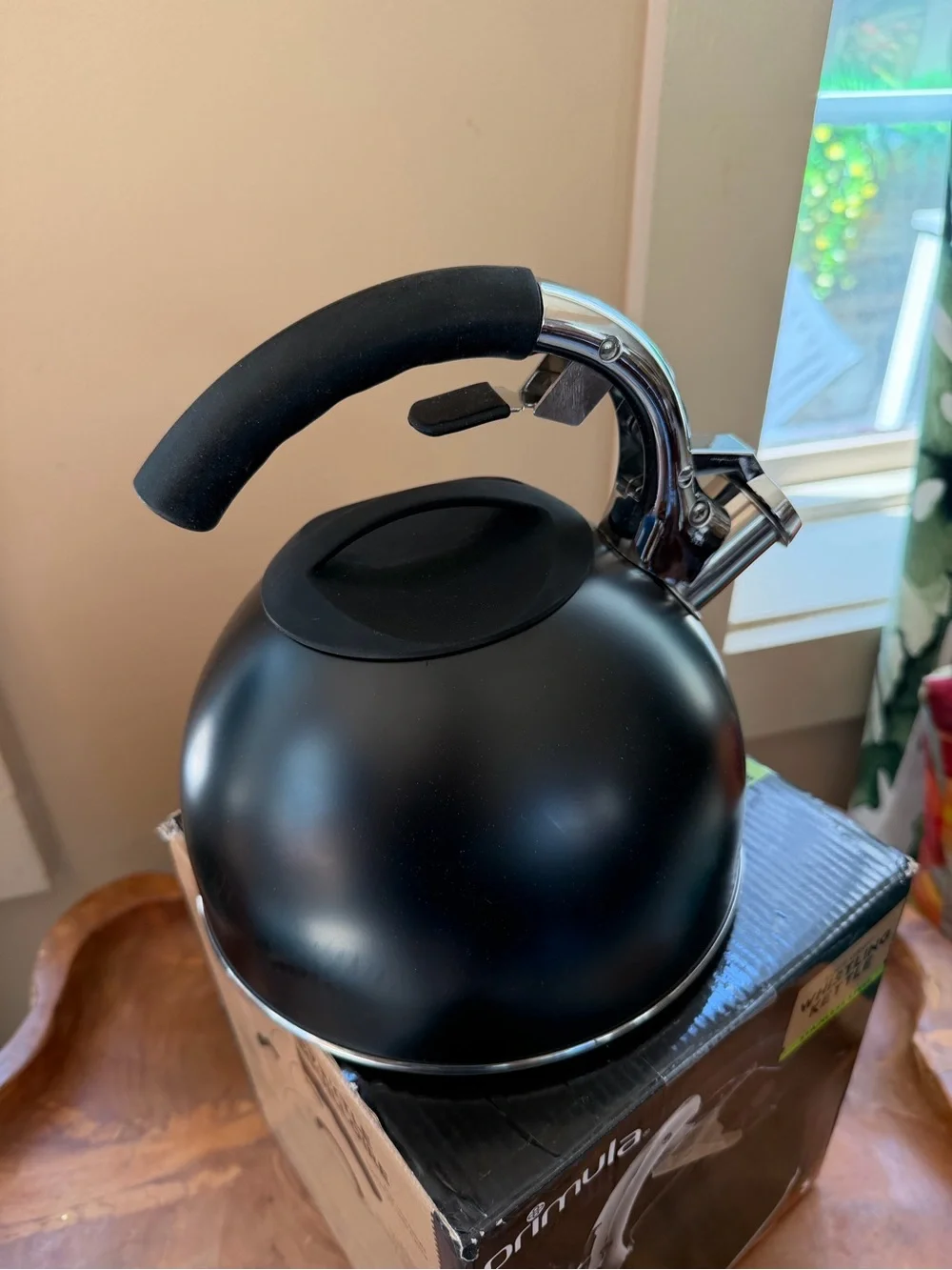 New PRIMULA Matt Black Whistling Tea Kettle 3qt Stainless steel Soft-Grip Handle